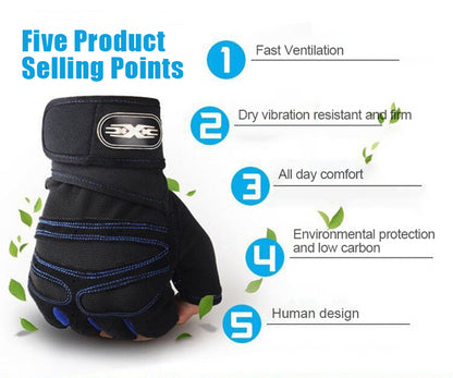 Men Gym Gloves Half Finger Cycling Gloves Pro Fitness Weight Lifting